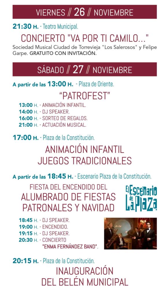 Programa de Fiestas Patronales Torrevieja 2021 Patrofest inauguración Belén municipal
