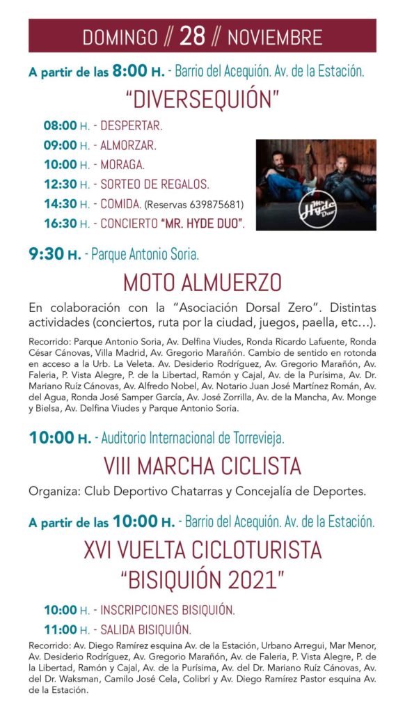 Programa de Fiestas Patronales Torrevieja 2021 diversequion y vuelta cicloturista bisiquin 2021