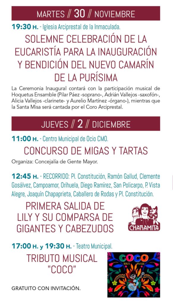 Programa de Fiestas Patronales Torrevieja 2021 salida de la charamita y concurso de migas y tartas