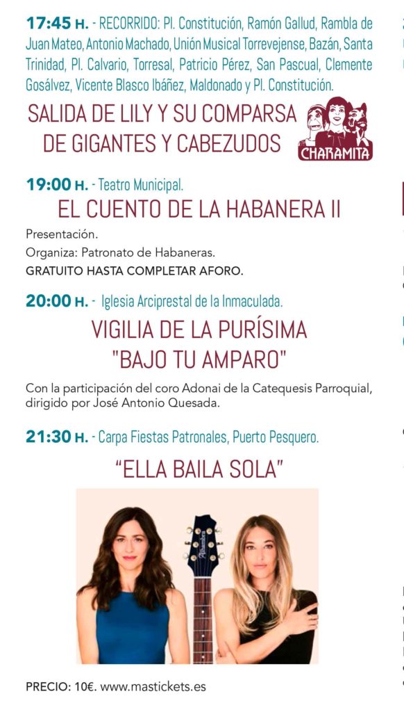 Programa de Fiestas Patronales Torrevieja 2021 concierto de Ella Baila Sola