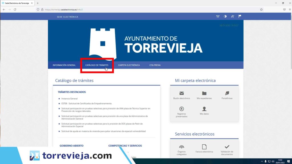 catalogo de tramites sede electrónica ayuntamiento de Torrevieja quejas