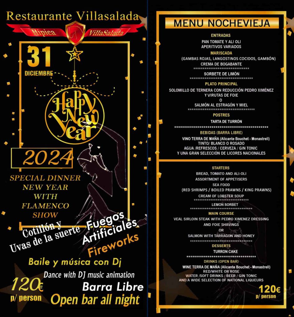 Menú especial para la comida de Navidad y la cena de Nochevieja 2023 en Restaurante Villasalada.