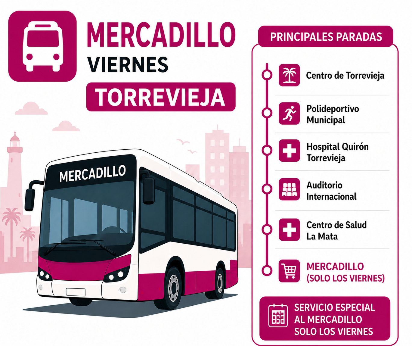 autobus al mercadillo de los viernes en Torrevieja