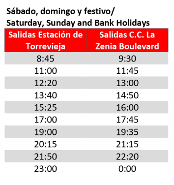 Linea 55 de Torreviaja al centro comercial Zenia Boulevard 2024