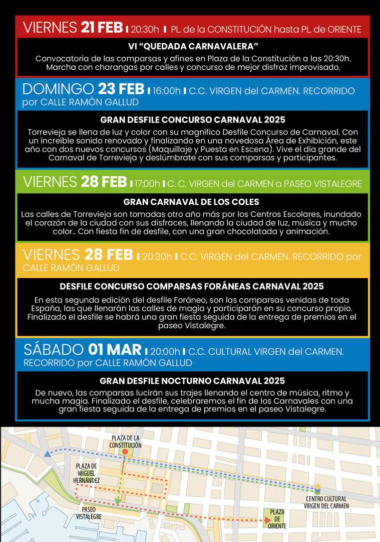 recorrido CARNAVAL Torrevieja 2025