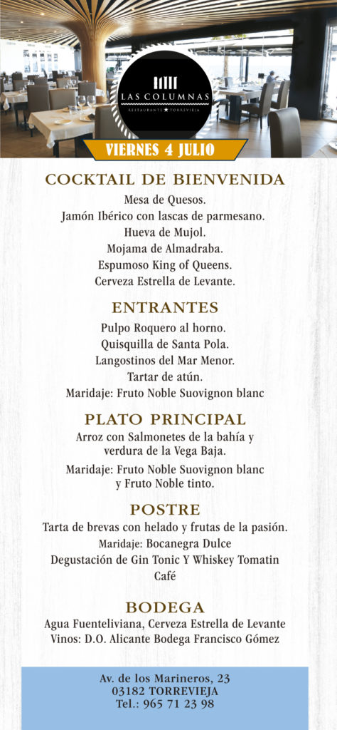 GASTRONOMISKA DAGAR Torrevieja och havet 2025 restaurang meny LAS COLUMNAS