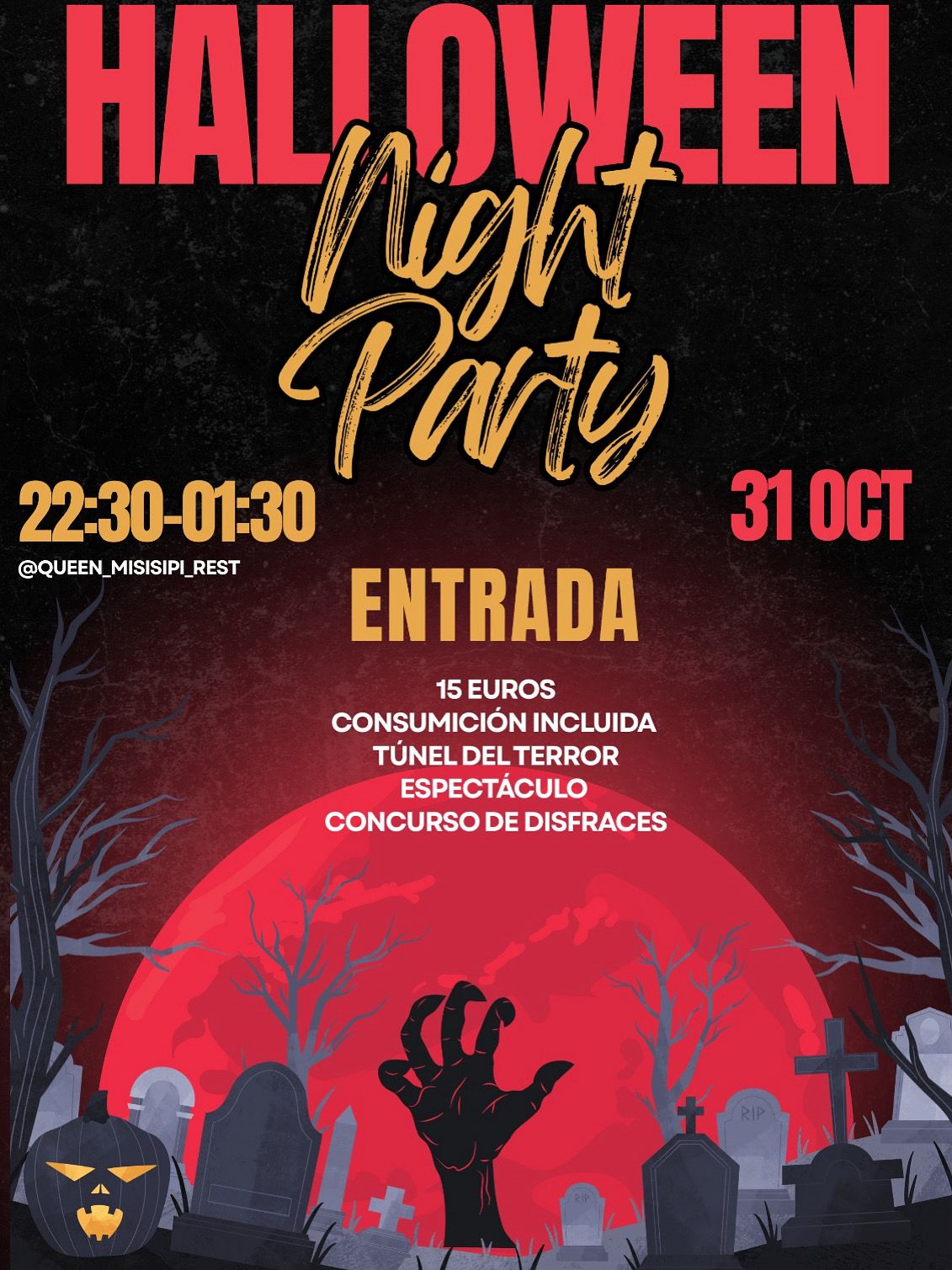 halloween party restaurante queen mississippi Torrevieja 2025