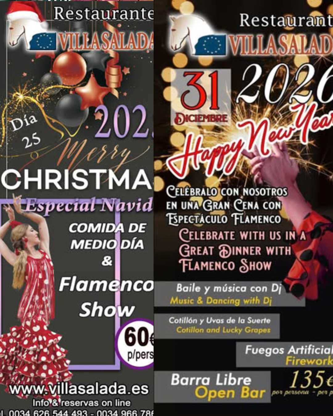 comida día de navidad y cena de nochevieja en el restaurante villasalada de Torrevieja 2025