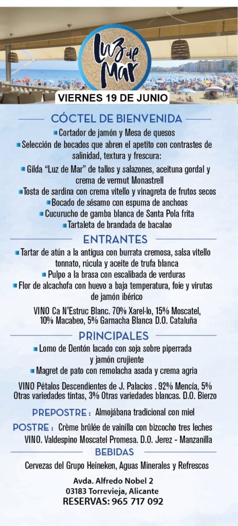 Меню Гастрономические дни TORREVIEJA Y EL MAR 2026 ресторан Luz de Mar