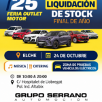 Cartel de la 25.ª Feria Outlet Motor de Grupo Serrano Automoción en Elche, 24 de octubre de 2026