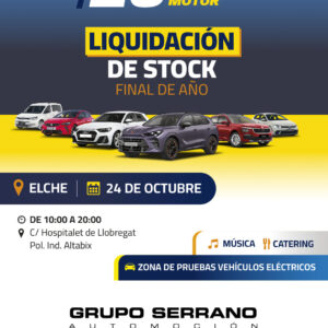 Cartel de la 25 Feria Outlet Motor de Grupo Serrano Automoción en Elche 24 de octubre de 2026