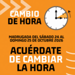 Cartel del cambio de hora de octubre de 2026, basado en el diseño de la edición de 2025: madrugada del sábado 24 al domingo 25 de octubre