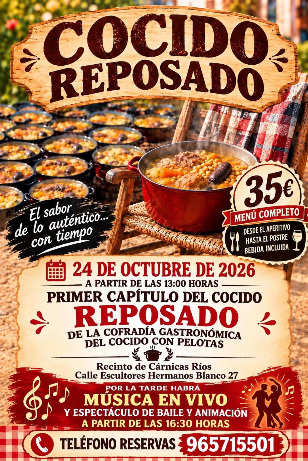 Affiche du premier chapitre du ragoût reposado de la Confrérie Gastronomique du Cocido con Pelotas, le 24 octobre 2026 à Torrevieja