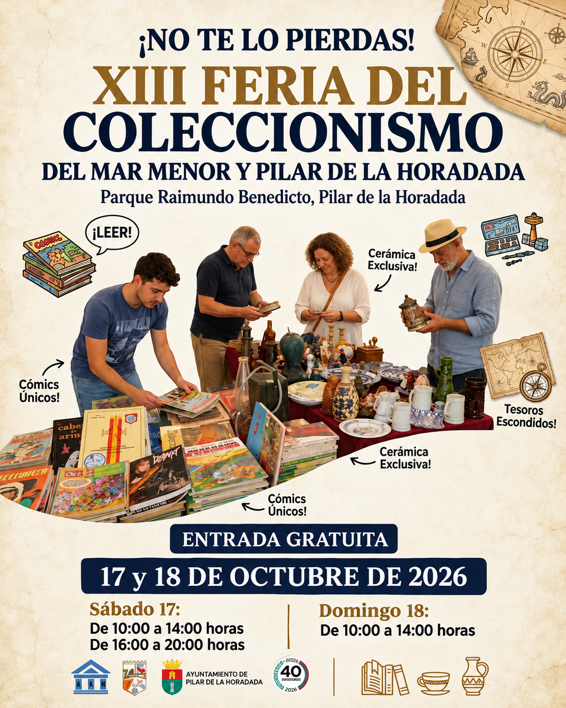 Cartel vertical de la XIII Feria del Coleccionismo del Mar Menor y Pilar de la Horadada, 17 y 18 de octubre de 2026