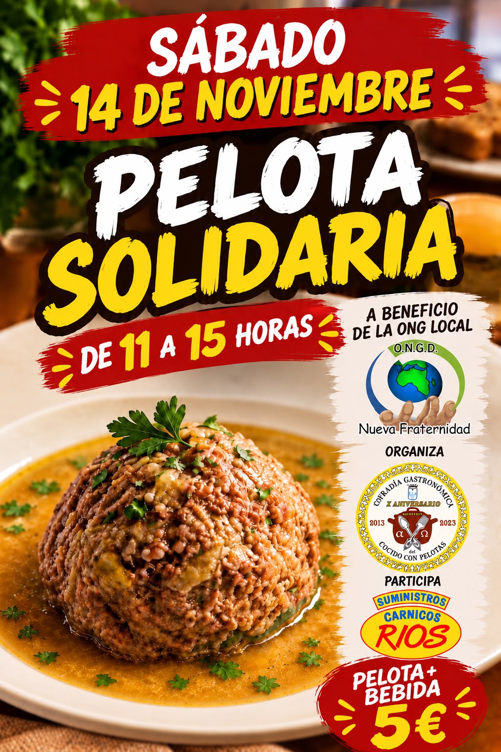 La Pelota Solidarian juliste, lauantaina 14. marraskuuta 2026 klo 11–15 Torreviejassa